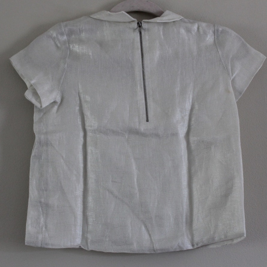 Nwt Bonpoint Couture Coquet Short Sleeve Linen Collared Blouse Top Cream Silver — image 4 of 8